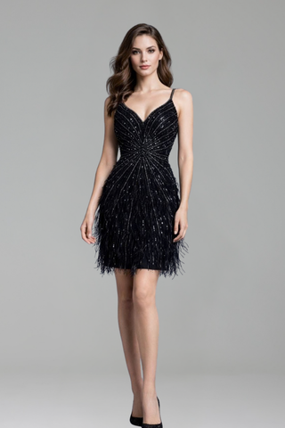 Beaded Feather Mermaid Cocktail Dress - LAROSABRIDE