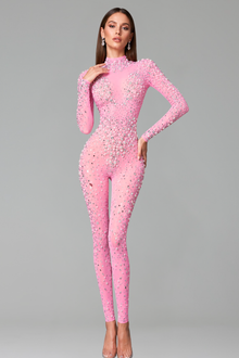 Crystal Embellished Sheer Bodysuit Jumpsuit - LAROSABRIDE