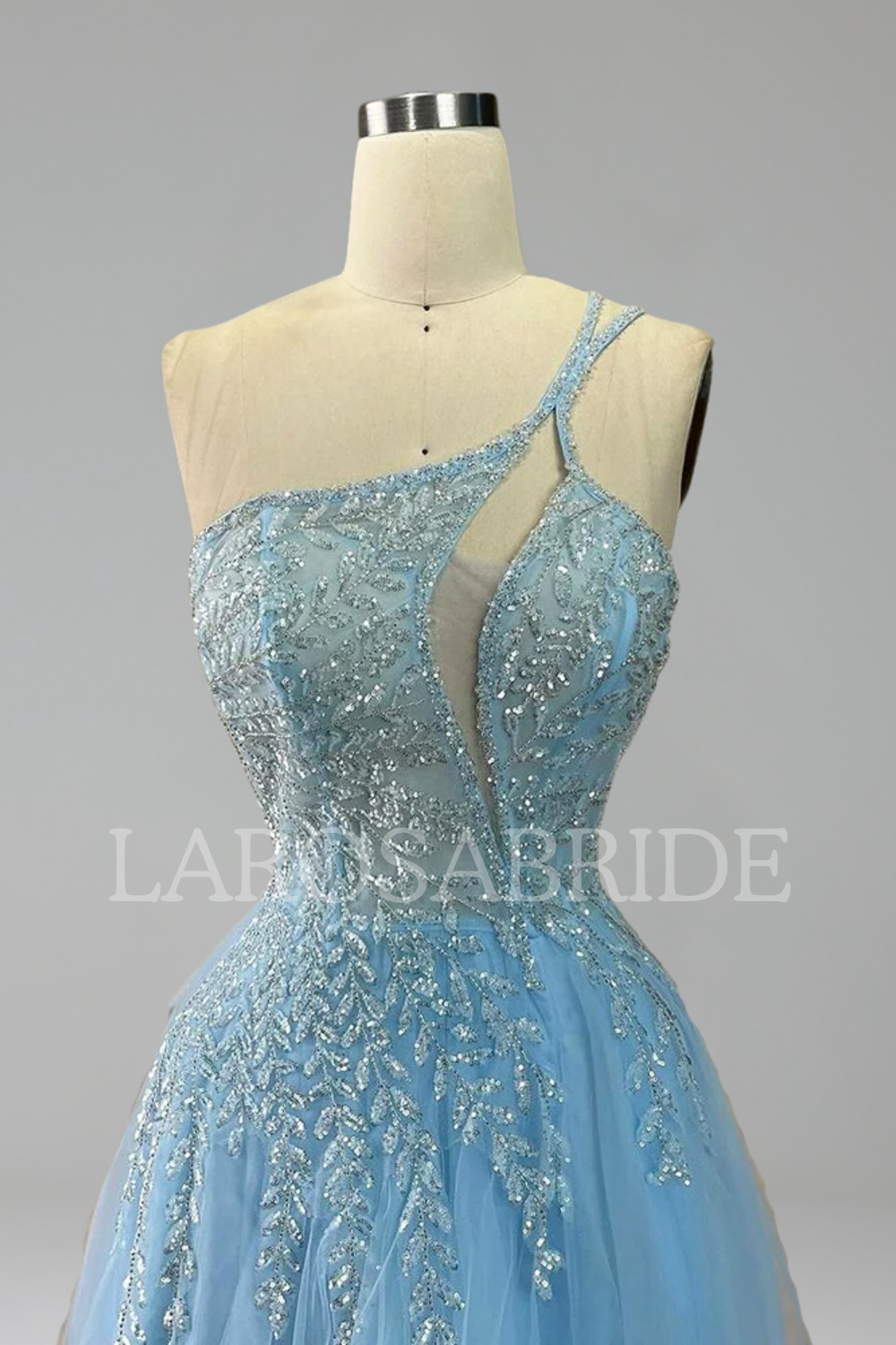 One-Shoulder Spaghetti Strap Beaded A-Line Dress-Larosabride