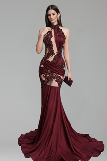 High Neck Embellished Cutout Mermaid Gown - LAROSABRIDE