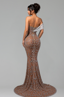 Crystal Embellished Illusion Mermaid Gown - LAROSABRIDE