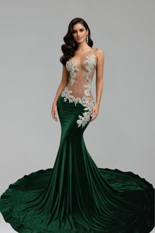 Sheer Lace Appliqu� Mermaid Gown - LAROSABRIDE