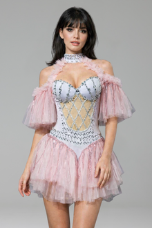 Crystal Tulle Feather Mini Dress - LAROSABRIDE