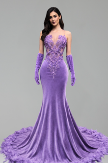 Illusion Appliqu� Velvet Mermaid Gown - LAROSABRIDE