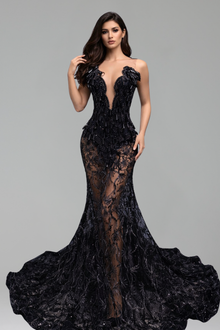 Illusion Beaded Mermaid Evening Dress - LAROSABRIDE