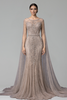 Beaded Mermaid Cape Sleeve Dress - LAROSABRIDE