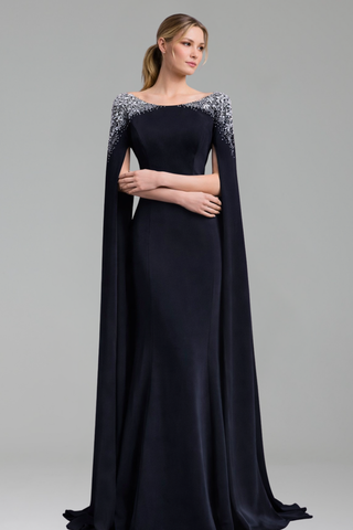 Satin Mermaid Cape Sleeve Dress - LAROSABRIDE