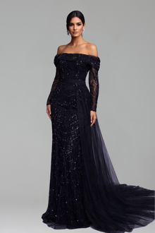 Boat Neck Mermaid Overskirt Dress - LAROSABRIDE