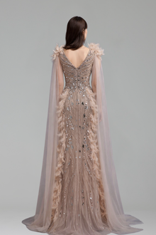 Feather Mirror Beaded Mermaid Gown - LAROSABRIDE