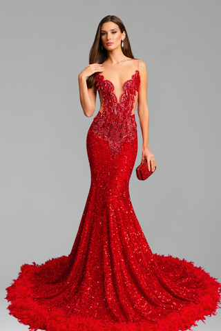 Beaded Sequin Mermaid Evening Gown - LAROSABRIDE