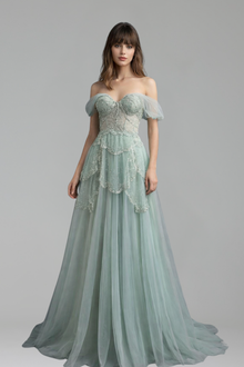 Off Shoulder Beaded A-Line Dress - LAROSABRIDE