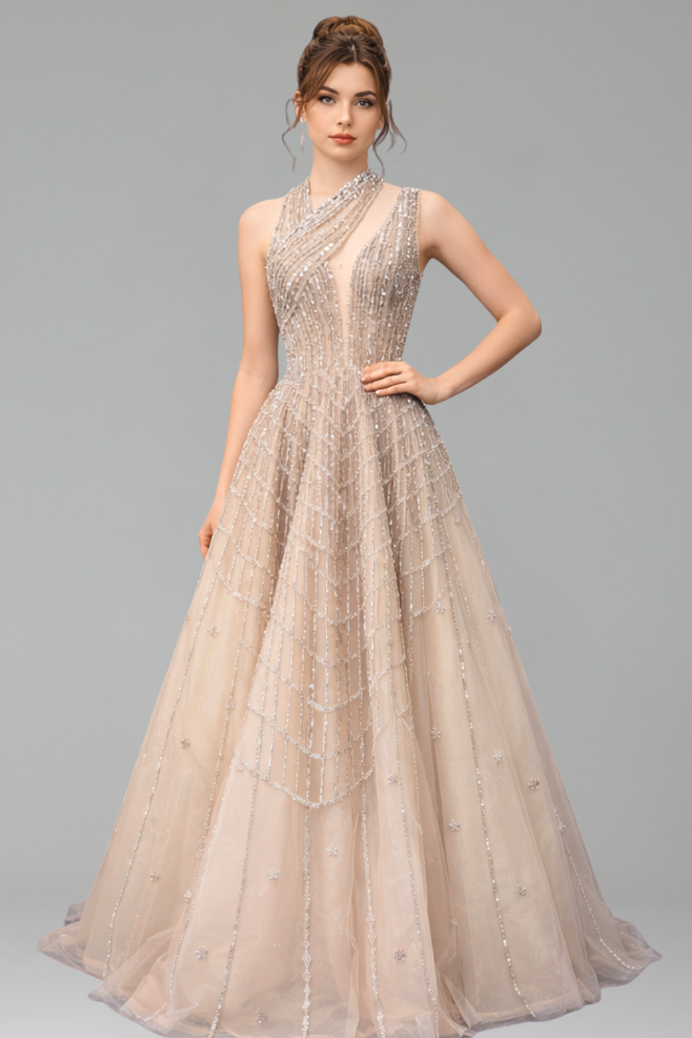 Beaded Lilac Evening Gown - LAROSABRIDE