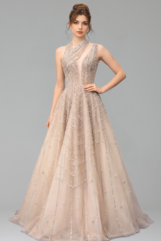Beaded Lilac Evening Gown - LAROSABRIDE