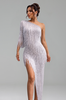 One-Shoulder Fringe Cocktail Dress - LAROSABRIDE