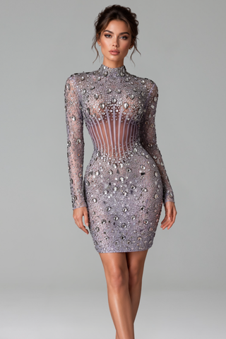 Midnight Crystal Illusion Mini Dress