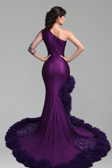 One-Shoulder Ruffle Hem Gown - LAROSABRIDE