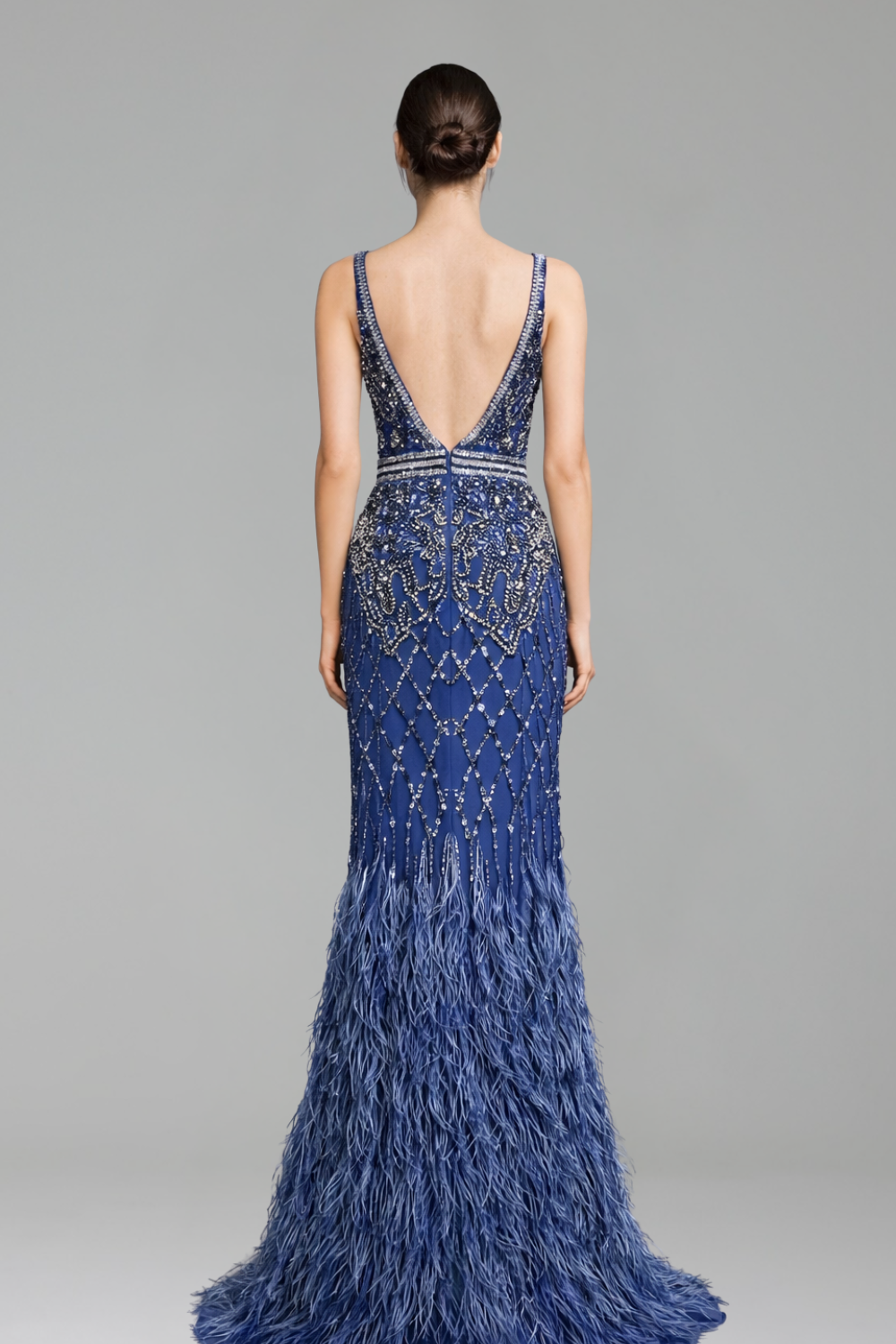 Feather Beaded Mermaid Gown - LAROSABRIDE