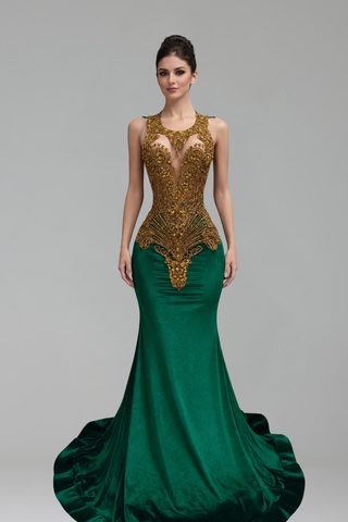 Beaded Cape Sleeve Mermaid Gown