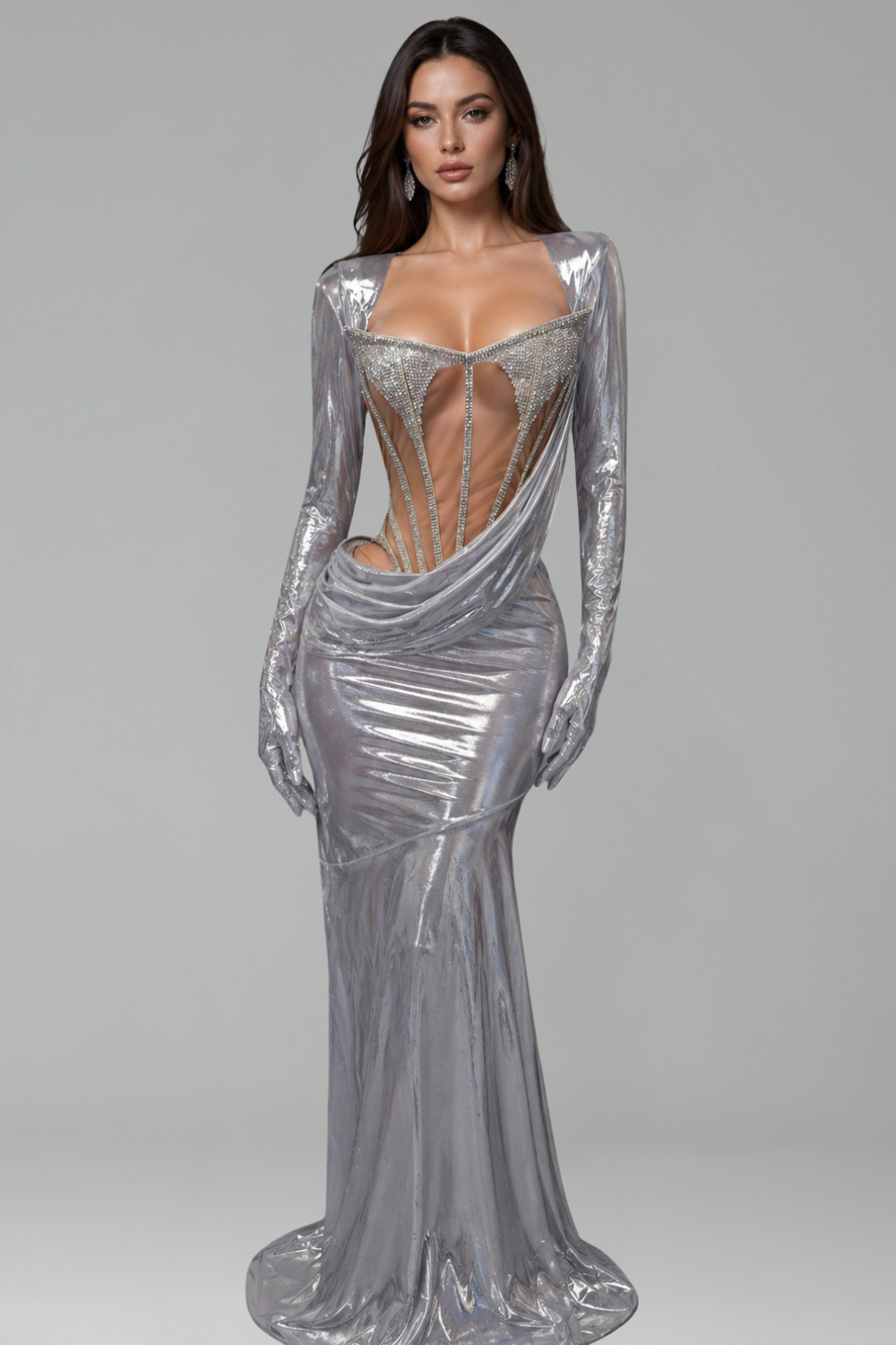 Crystal Corset Cutout Gown - LAROSABRIDE