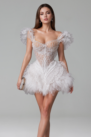Ethereal Feather Petal Mini Dress