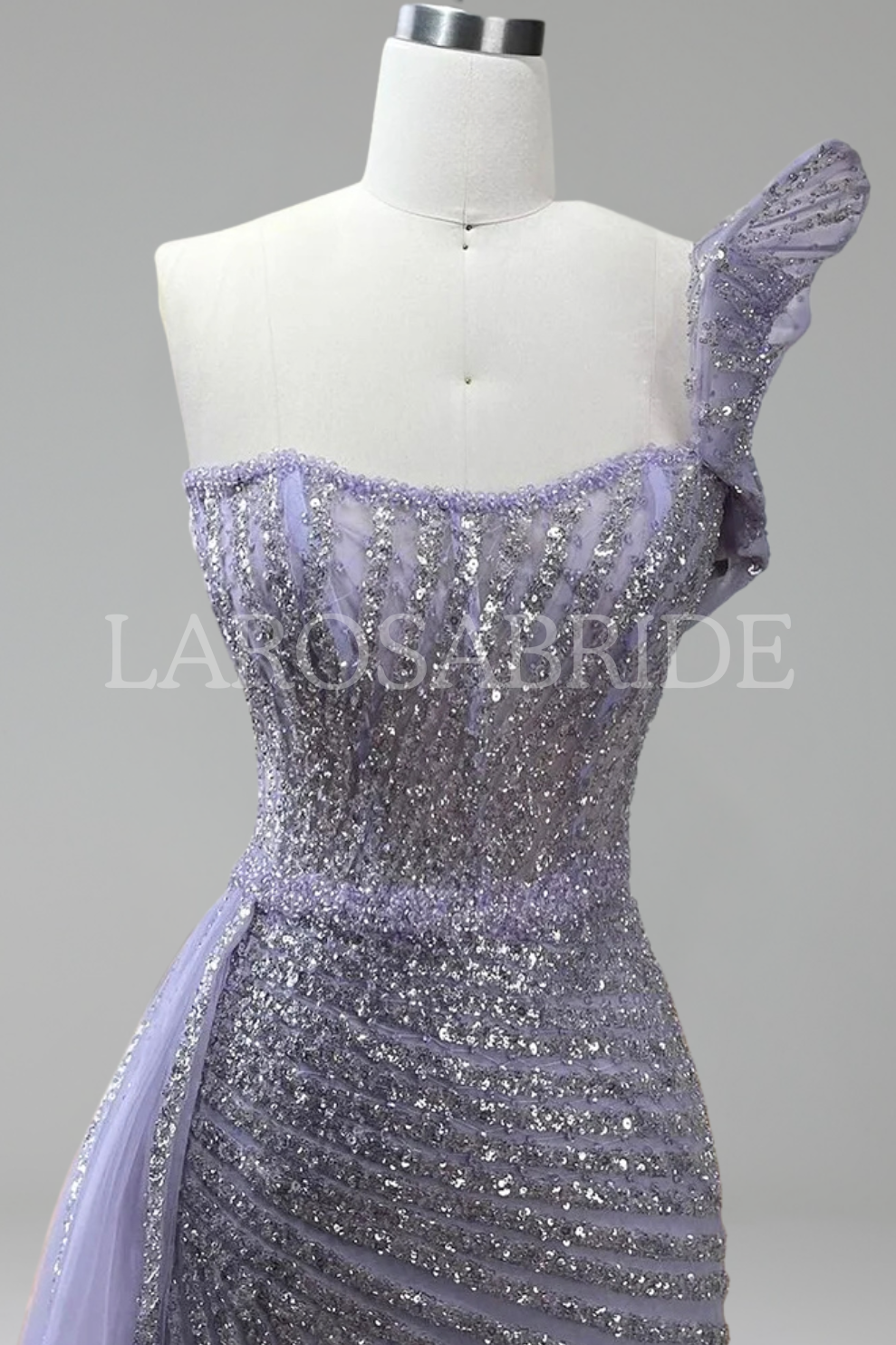 One-Shoulder Beaded Split Mermaid Dress-Larosabride