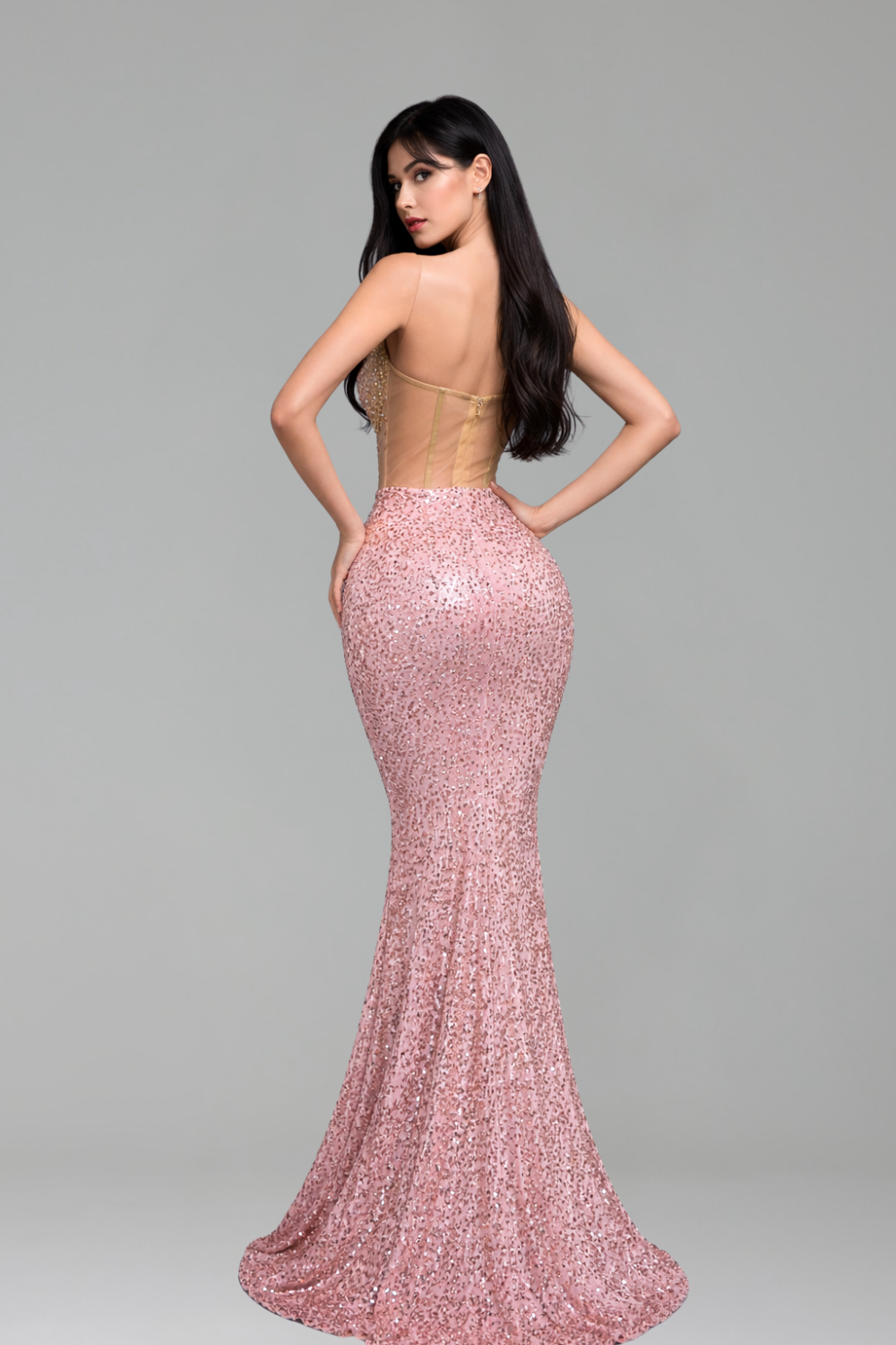 Beaded Illusion Mermaid Evening Gown - LAROSABRIDE