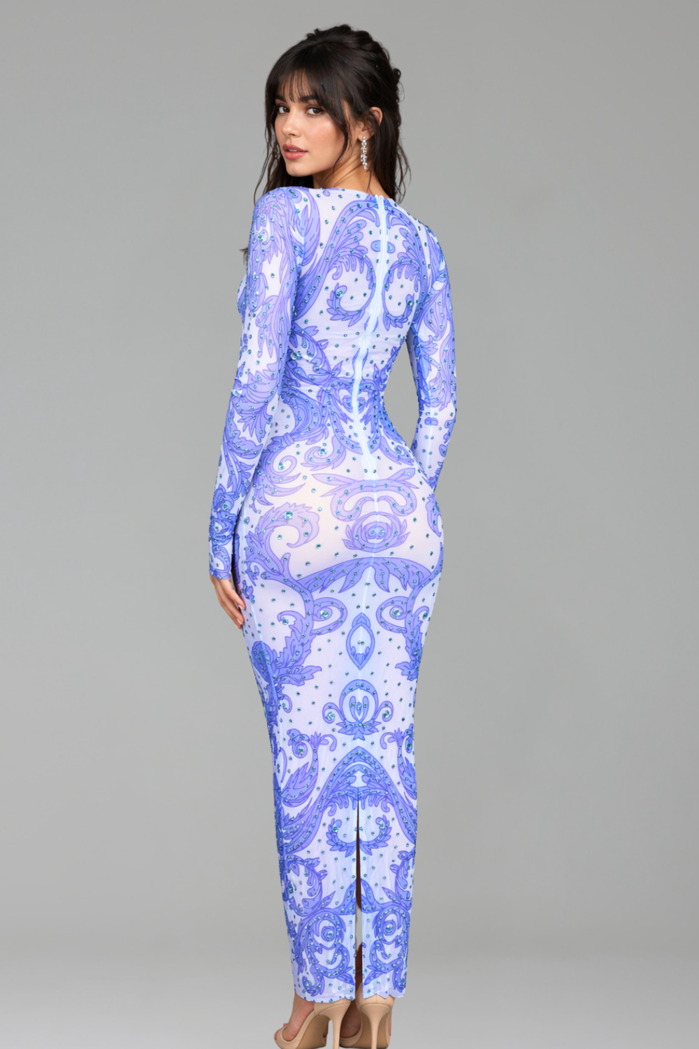 Ornate Crystal Embellished Bodycon Gown - LAROSABRIDE