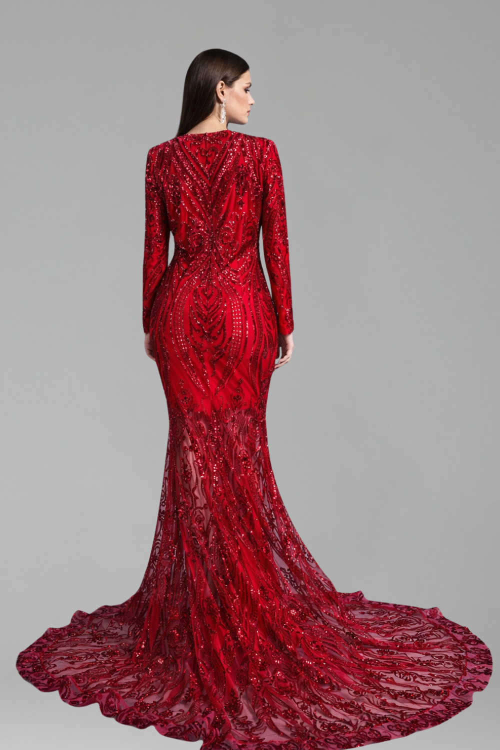 Deep V Sequin Mermaid Gown - LAROSABRIDE