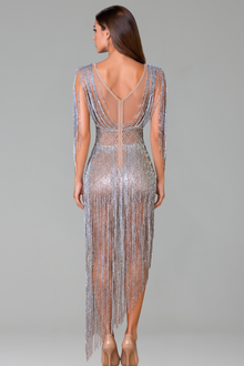 Deep V Crystal Fringe Dress - LAROSABRIDE