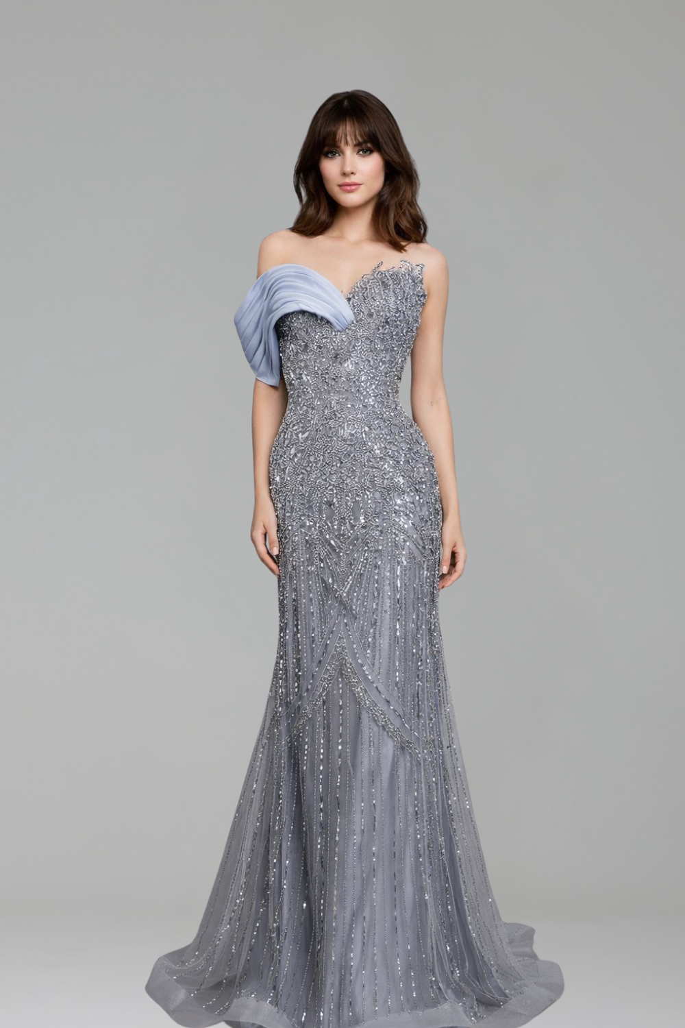 Cape Mermaid Lace Beaded Gown - LAROSABRIDE