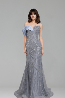 Cape Mermaid Lace Beaded Gown - LAROSABRIDE