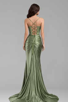 Satin Lace Beaded Slit Gown - LAROSABRIDE