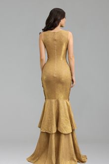 Beaded Illusion Tiered Mermaid Gown - LAROSABRIDE