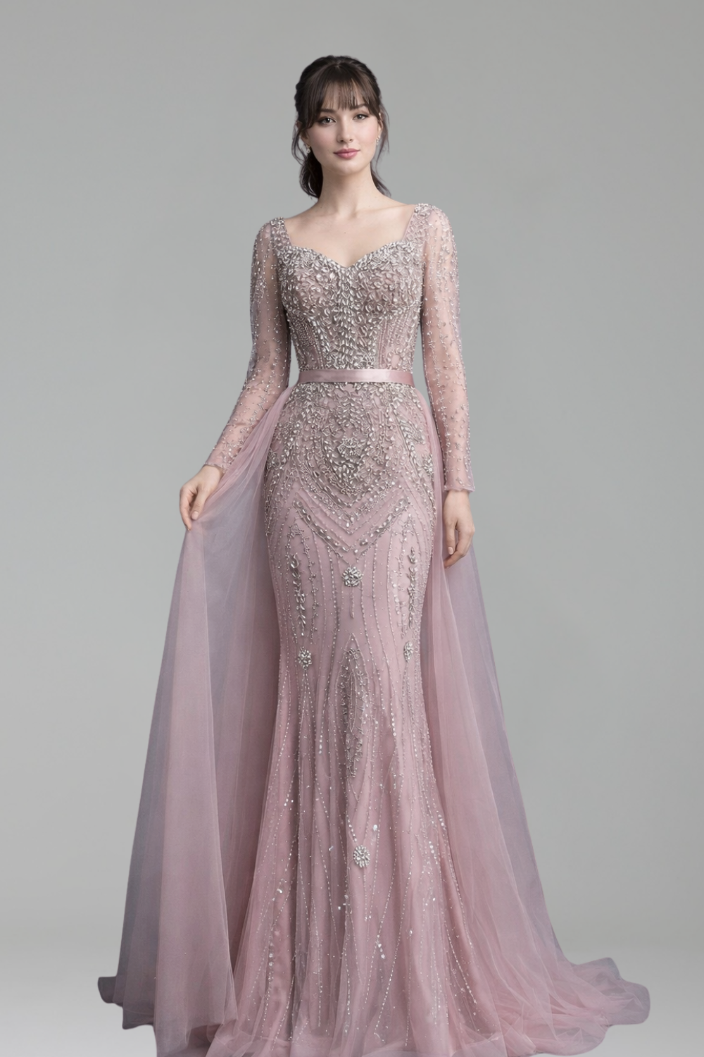 Mermaid Dress with Overskirt Beaded - LAROSABRIDE