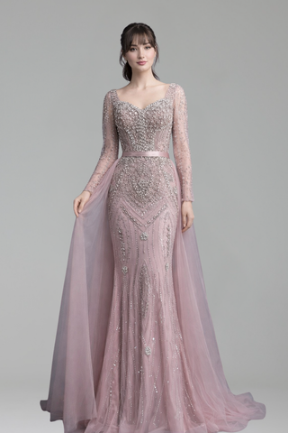 Mermaid Dress with Overskirt Beaded - LAROSABRIDE