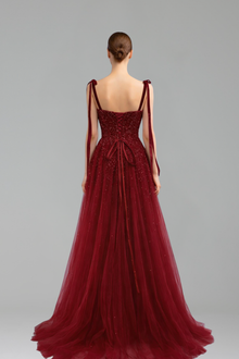 Beaded Spaghetti Strap A-Line Gown - LAROSABRIDE