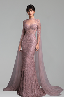 Beaded Cape Mermaid Dress - LAROSABRIDE
