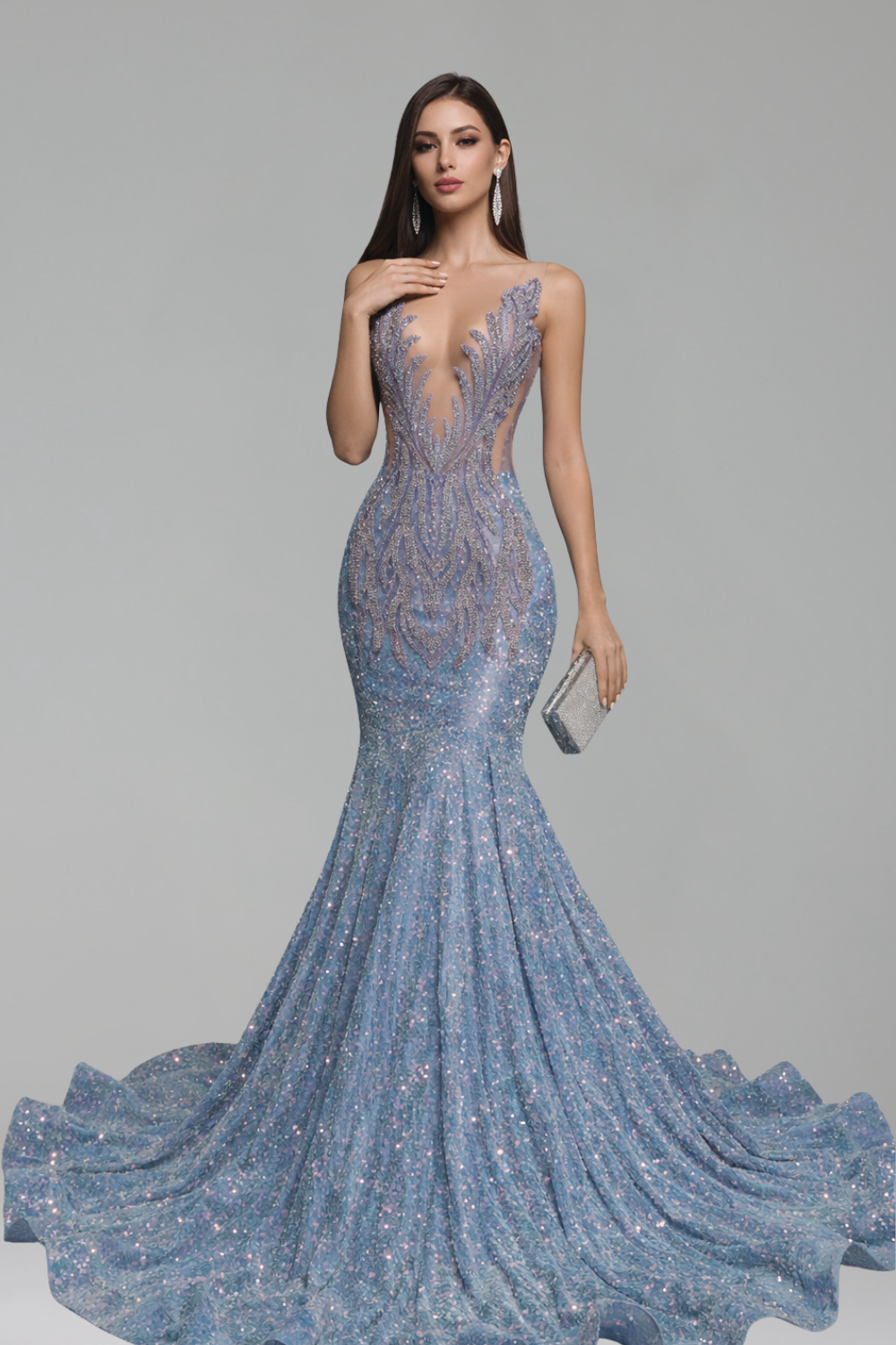 Sequin Illusion Mermaid Prom Gown - LAROSABRIDE