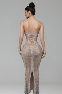 Sequined Halter Feather Bust Gown-Larosabride