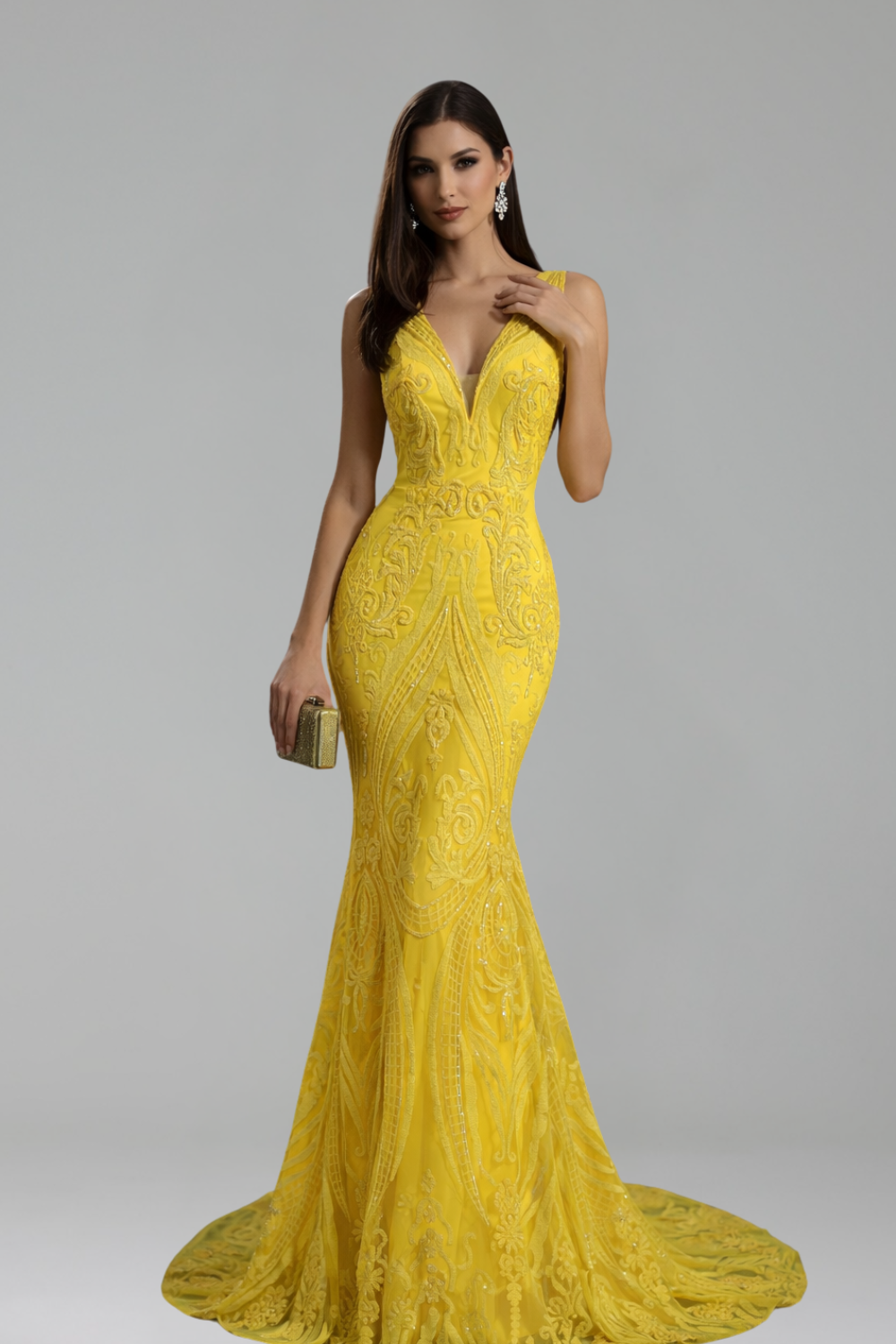 Ornate Embellished Mermaid Evening Gown - LAROSABRIDE