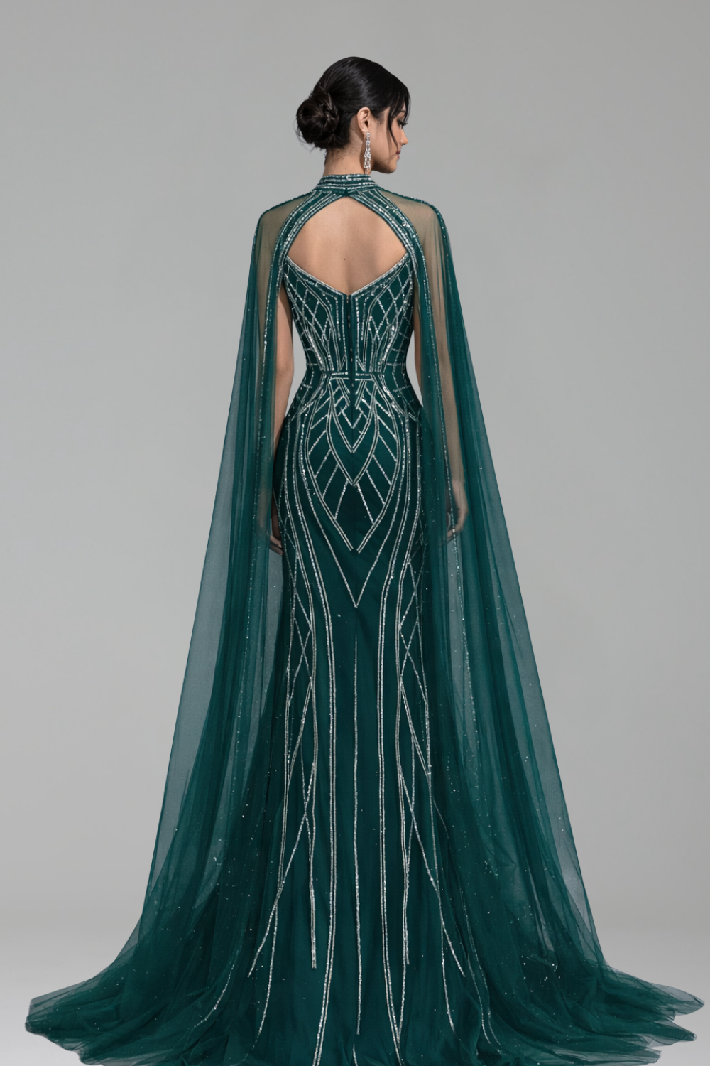 Beaded Mermaid Cape Sleeve Gown - LAROSABRIDE