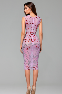 Sleeveless Rhinestone Sheath Dress - LAROSABRIDE