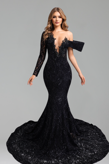 One Shoulder Illusion Mermaid Gown - LAROSABRIDE