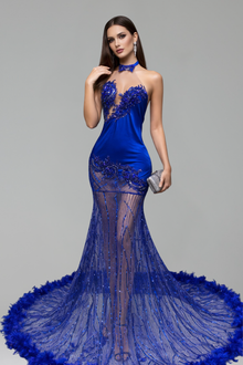 Illusion Halter Appliqu� Mermaid Gown - LAROSABRIDE