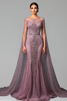 Beaded Mermaid Cape Sleeve Dress - LAROSABRIDE