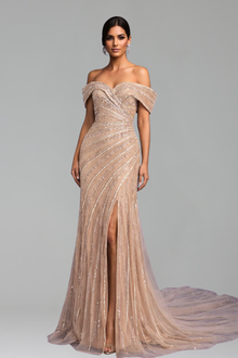 Beaded Mermaid Split Evening Dress - LAROSABRIDE
