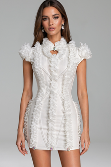 Ruffled Pearl Embellished Mini Dress - LAROSABRIDE