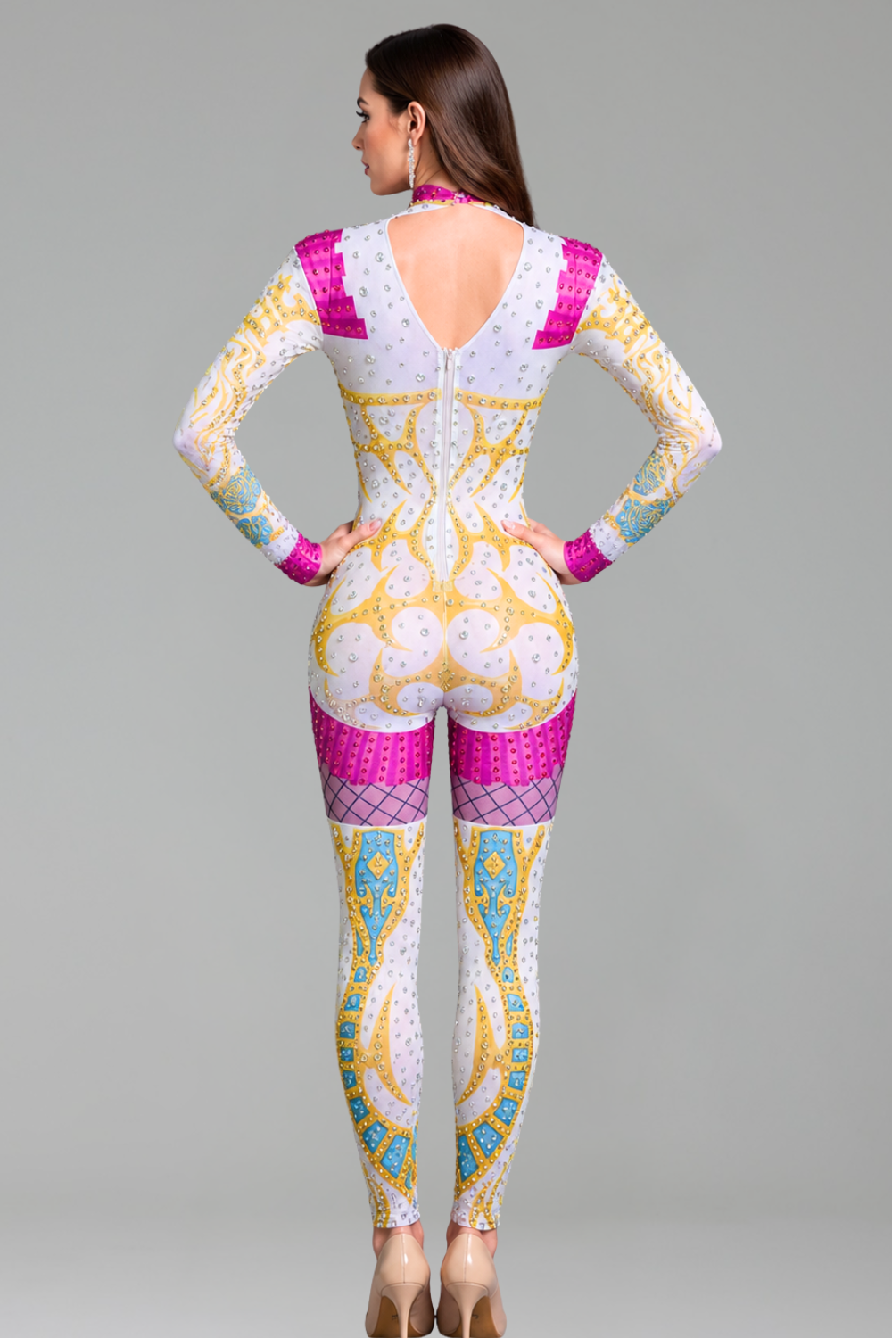 Multicolor Embellished Sheer Bodysuit - LAROSABRIDE