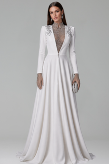 Crystal Illusion Satin Gown - LAROSABRIDE