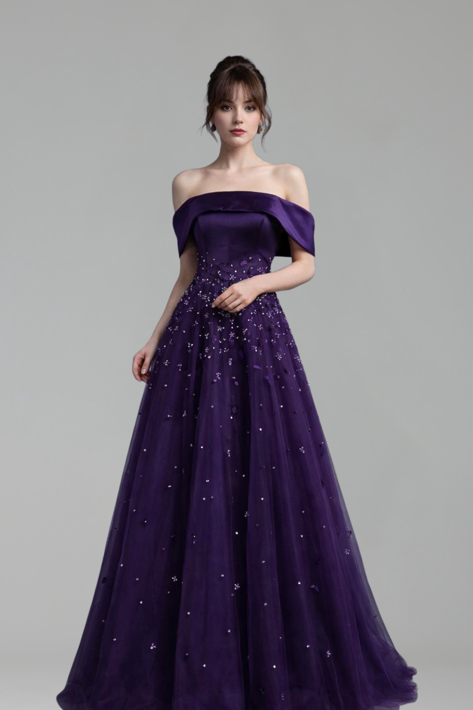 Peach Off-the-Shoulder A-Line Satin Gown - LAROSABRIDE